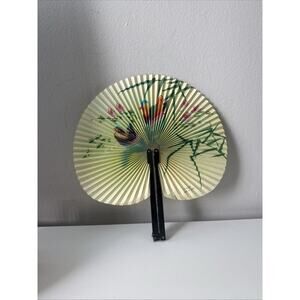 Vintage Chinese Folding Paper Hand Fan Tropical Bird Oriental